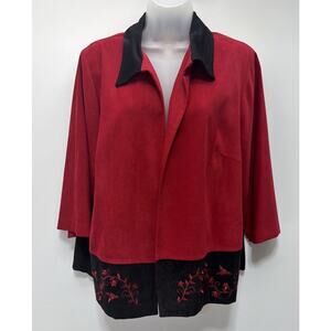Fashion Bug - Rich Red Faux Sued Poly Cardigan Jacket - Women's Plus Size 16W